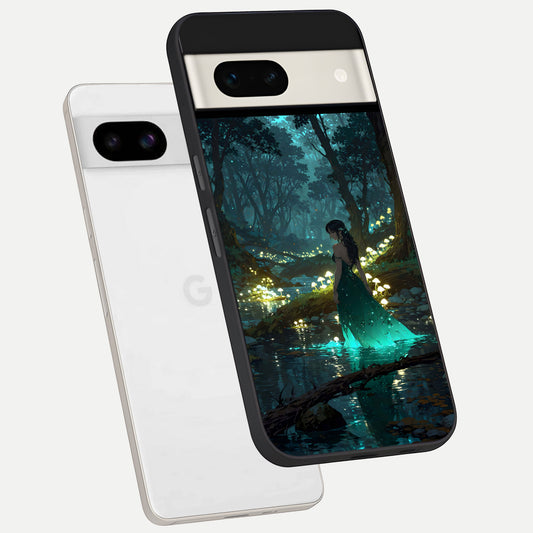  Enchanted Forest Glow phone case For Google Pixel 7A showing premium glass back cover with detailed artwork