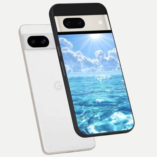  Endless Ocean Horizon phone case For Google Pixel 7A showing premium glass back cover with detailed artwork