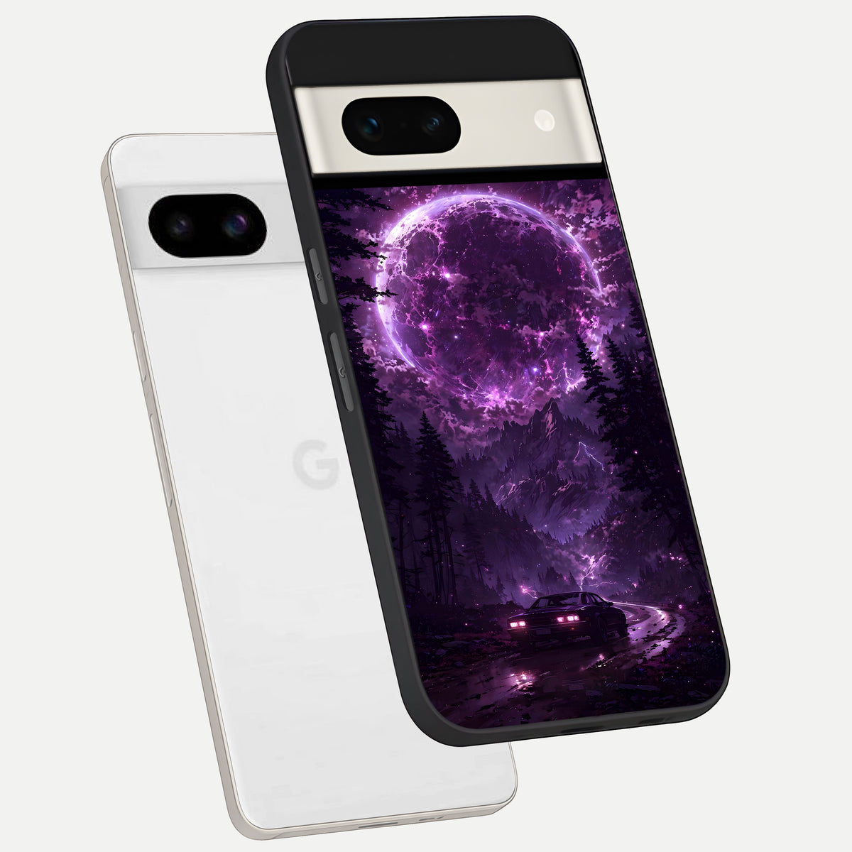  Eternal Cosmic Drive phone case For Google Pixel 7A showing premium glass back cover with detailed artwork