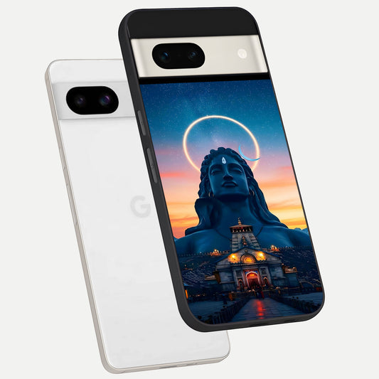  Eternal Shiva Aura phone case For Google Pixel 7A showing premium glass back cover with detailed artwork