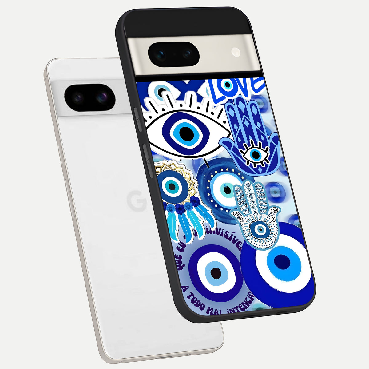  Evil Eyes Dream phone case For Google Pixel 7A showing premium glass back cover with detailed artwork
