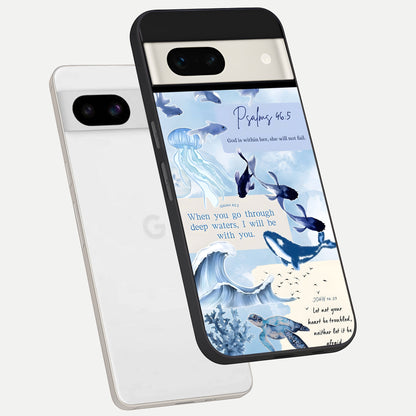  Faithful Ocean Promise phone case For Google Pixel 7A showing premium glass back cover with detailed artwork
