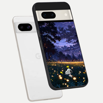  Firefly Meadow Magic phone case For Google Pixel 7A showing premium glass back cover with detailed artwork