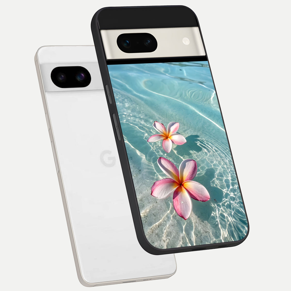  Floating Bloom Bliss phone case For Google Pixel 7A showing premium glass back cover with detailed artwork