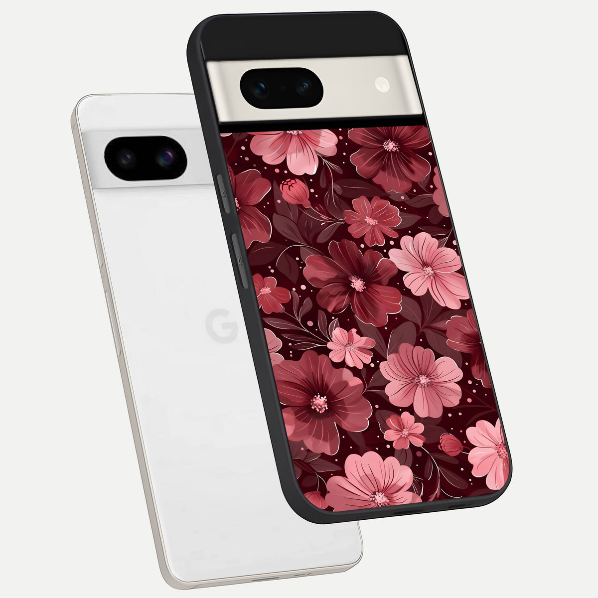  Flower Blush Bloom phone case For Google Pixel 7A showing premium glass back cover with detailed artwork