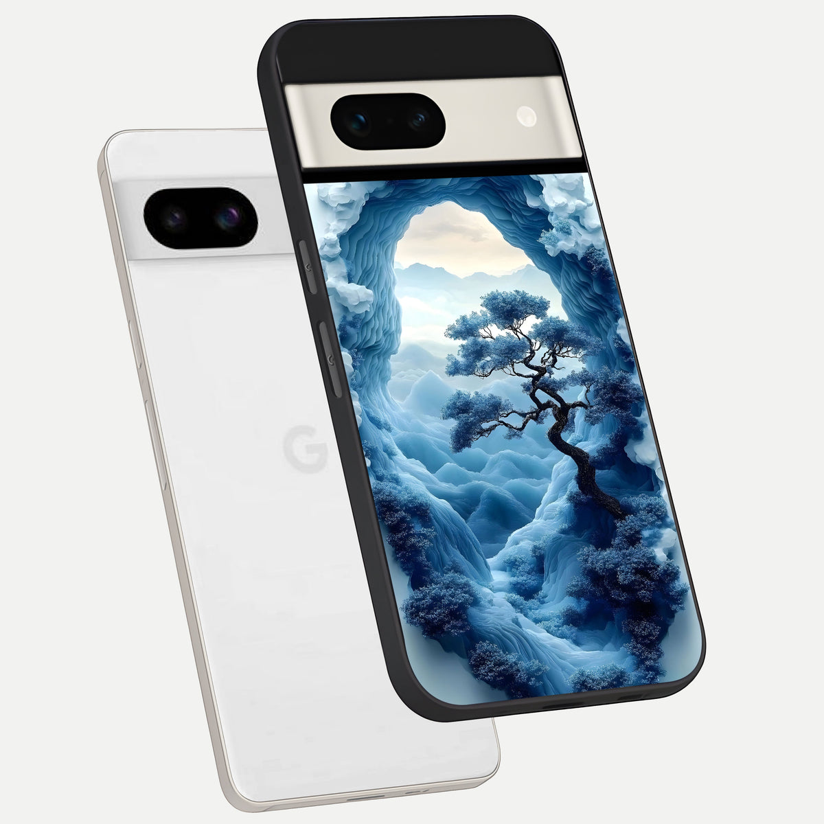  Frozen Serenity Gate phone case For Google Pixel 7A showing premium glass back cover with detailed artwork