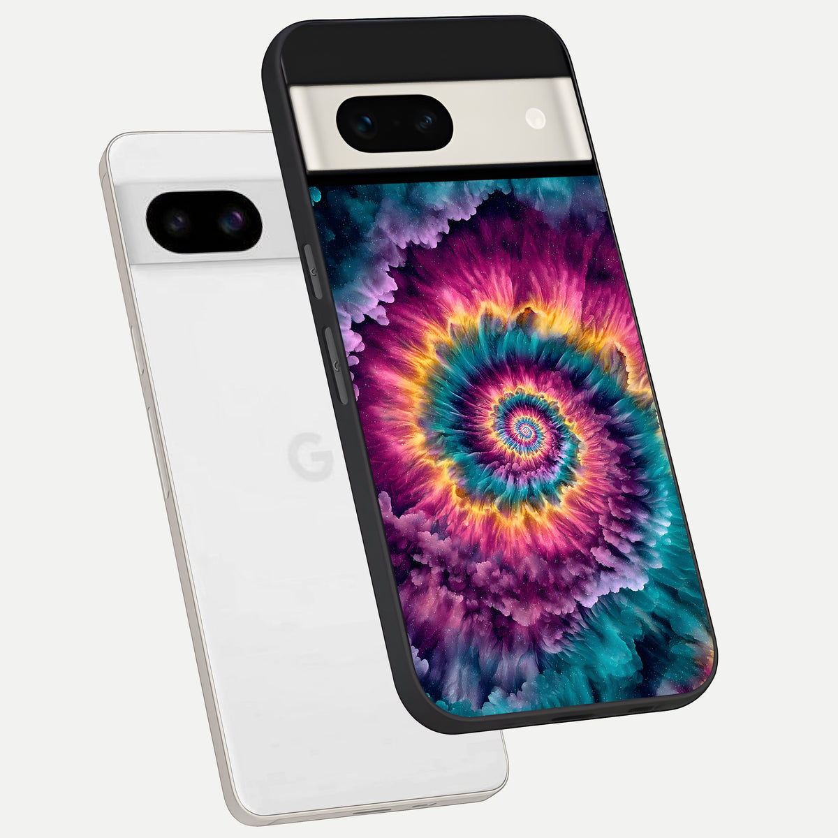  Galactic Spiral Burst phone case For Google Pixel 7A showing premium glass back cover with detailed artwork