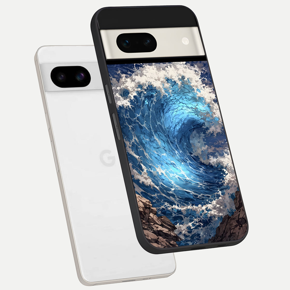  Giant Ocean Wave phone case For Google Pixel 7A showing premium glass back cover with detailed artwork
