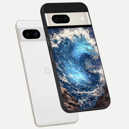  Giant Ocean Wave phone case For Google Pixel 7A showing premium glass back cover with detailed artwork
