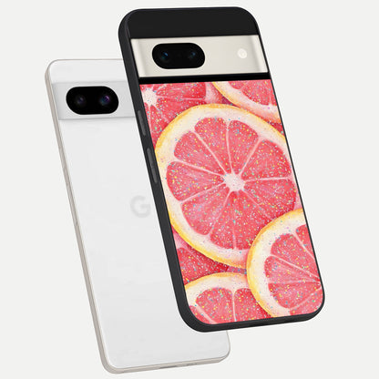  Glitter Grapefruit phone case For Google Pixel 7A showing premium glass back cover with detailed artwork