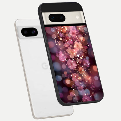  Glowing Petal Bliss phone case For Google Pixel 7A showing premium glass back cover with detailed artwork