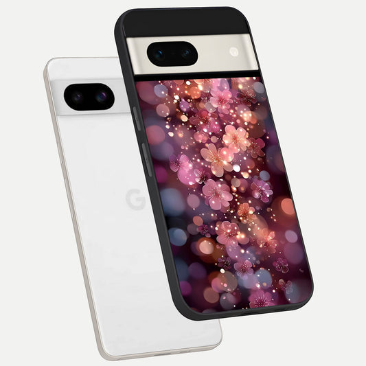  Glowing Petal Bliss phone case For Google Pixel 7A showing premium glass back cover with detailed artwork