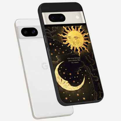  Golden Lunar Love phone case For Google Pixel 7A showing premium glass back cover with detailed artwork