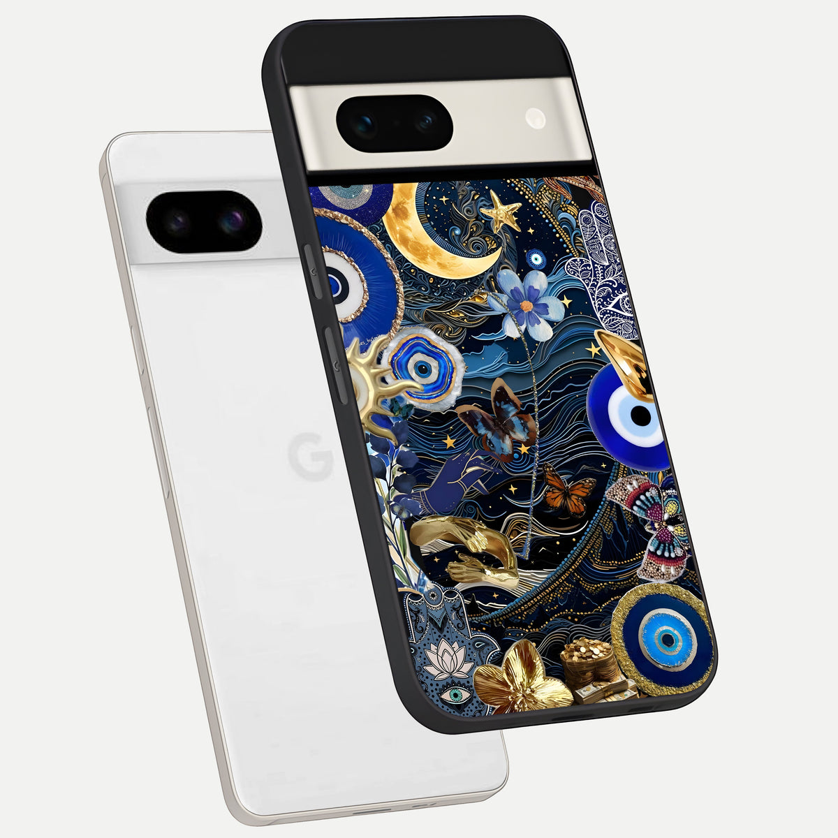  Golden Moon Magic phone case For Google Pixel 7A showing premium glass back cover with detailed artwork