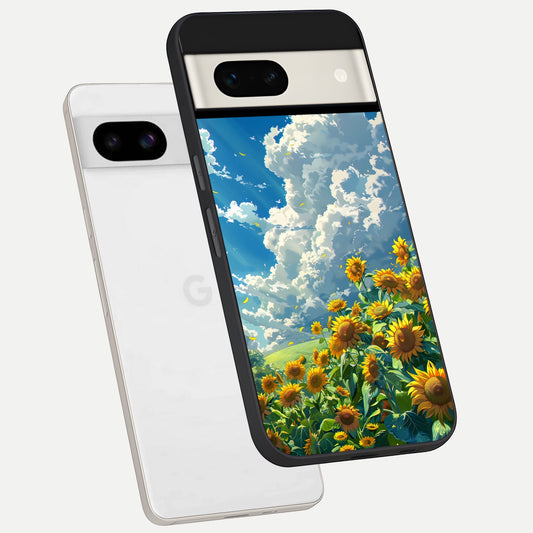  Golden Sun Glory phone case For Google Pixel 7A showing premium glass back cover with detailed artwork