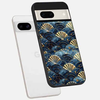  Golden Wave Luxe phone case For Google Pixel 7A showing premium glass back cover with detailed artwork