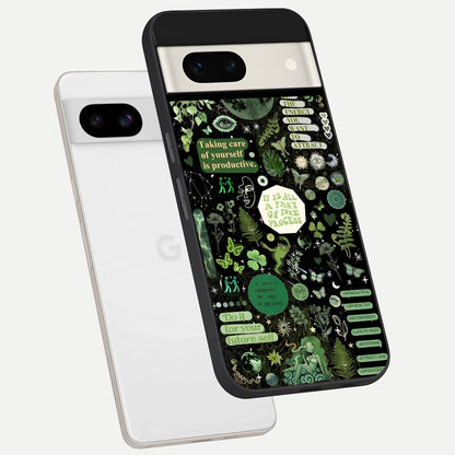  Green Mandala Pattern phone case For Google Pixel 7A showing premium glass back cover with detailed artwork