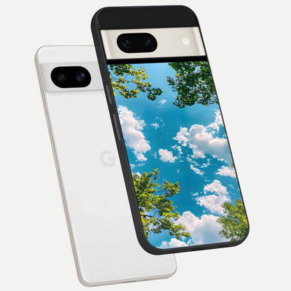  Green Moon Energy phone case For Google Pixel 7A showing premium glass back cover with detailed artwork