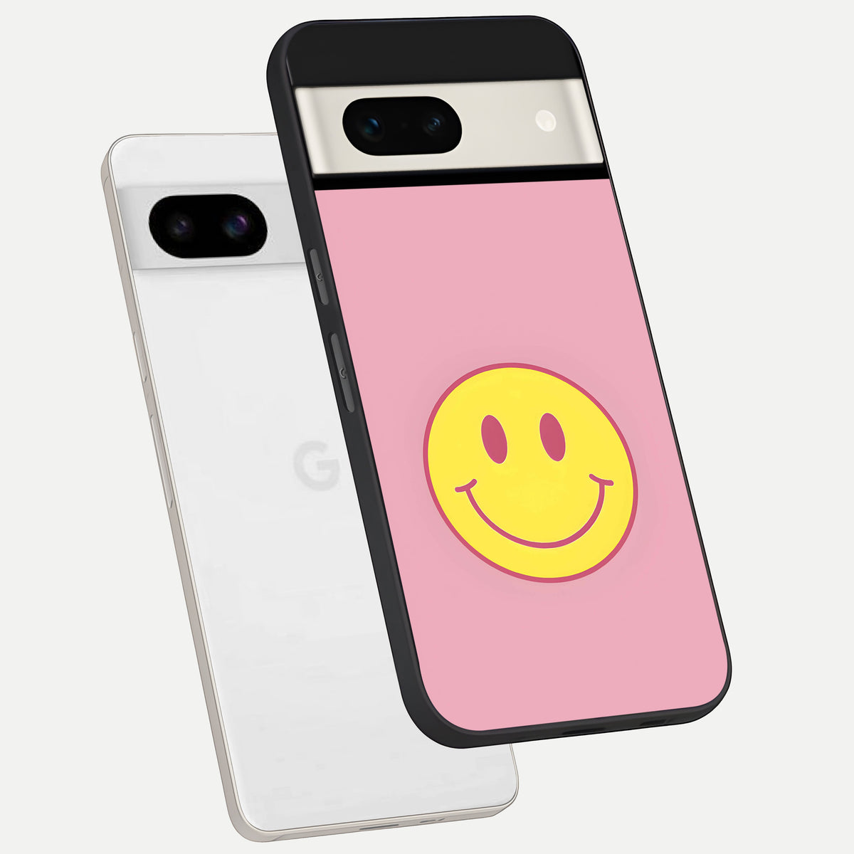  Happy Pink Mood phone case For Google Pixel 7A showing premium glass back cover with detailed artwork