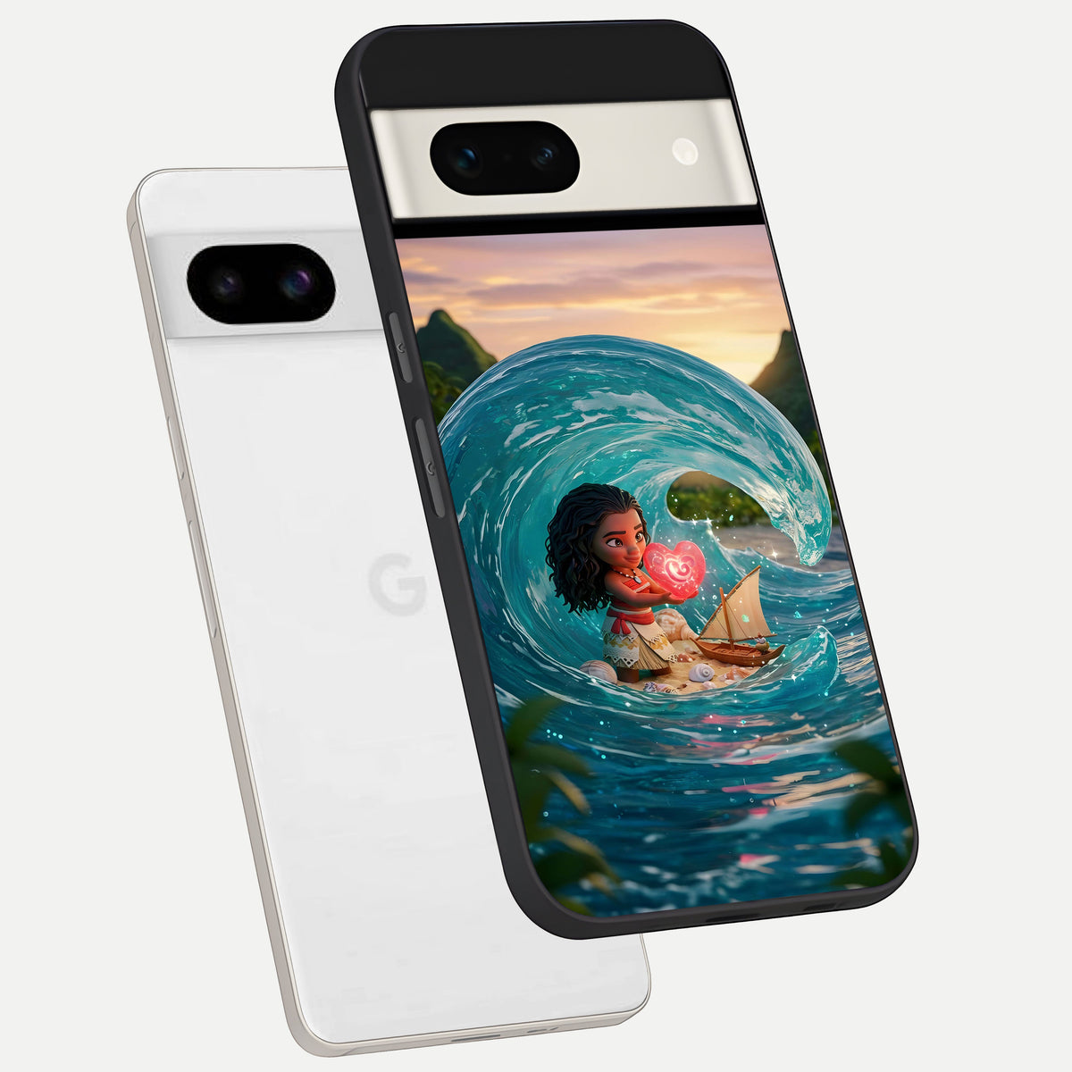  Heart of Ocean phone case For Google Pixel 7A showing premium glass back cover with detailed artwork