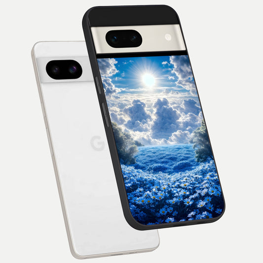  Heavenly Daisy Horizon phone case For Google Pixel 7A showing premium glass back cover with detailed artwork