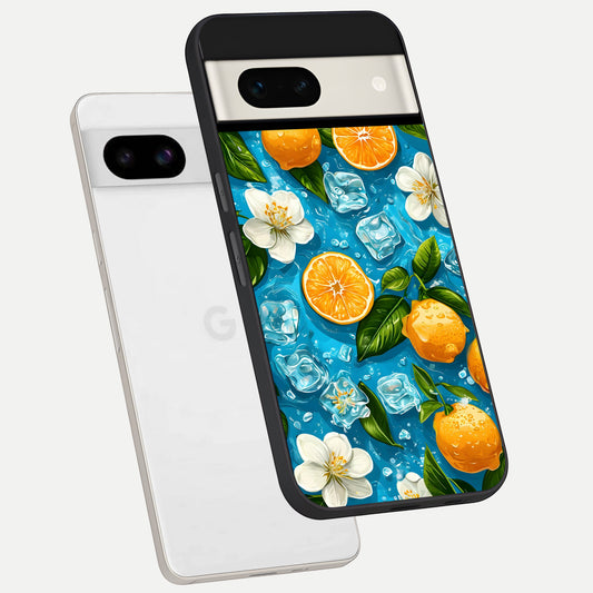  Ice Cube With Orange phone case For Google Pixel 7A showing premium glass back cover with detailed artwork