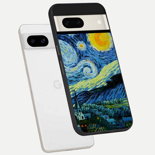  Inspired Van Gogh Art phone case For Google Pixel 7A showing premium glass back cover with detailed artwork