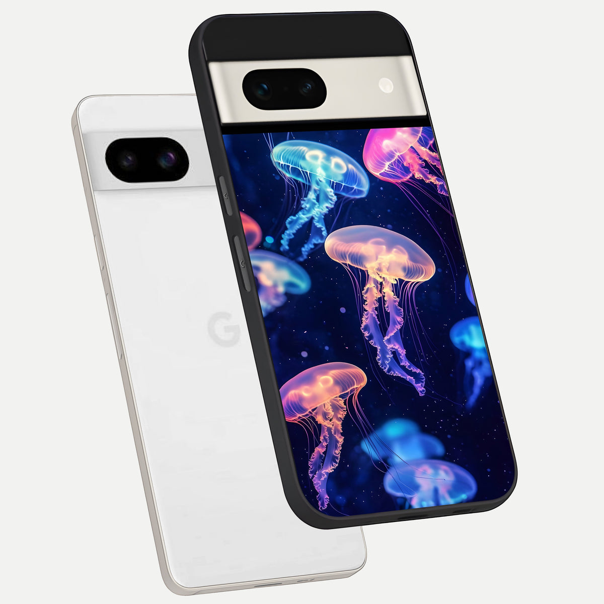  Jellyfish Pattern phone case For Google Pixel 7A showing premium glass back cover with detailed artwork