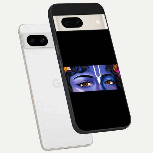  Krishna Eye phone case For Google Pixel 7A showing premium glass back cover with detailed artwork