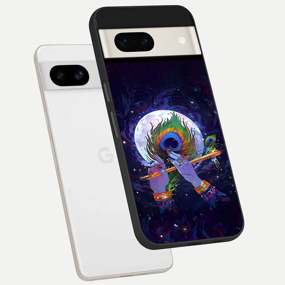  Krishna Hands Art phone case For Google Pixel 7A showing premium glass back cover with detailed artwork