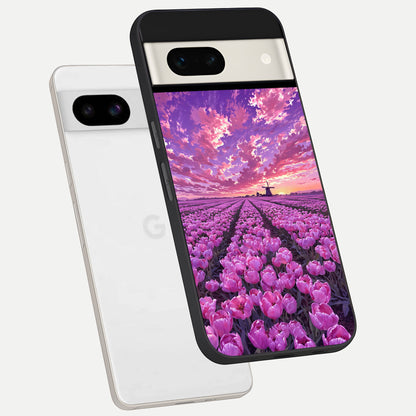  Lavender Dream Skies phone case For Google Pixel 7A showing premium glass back cover with detailed artwork
