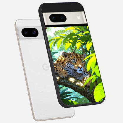  Leopard in Jungle phone case For Google Pixel 7A showing premium glass back cover with detailed artwork