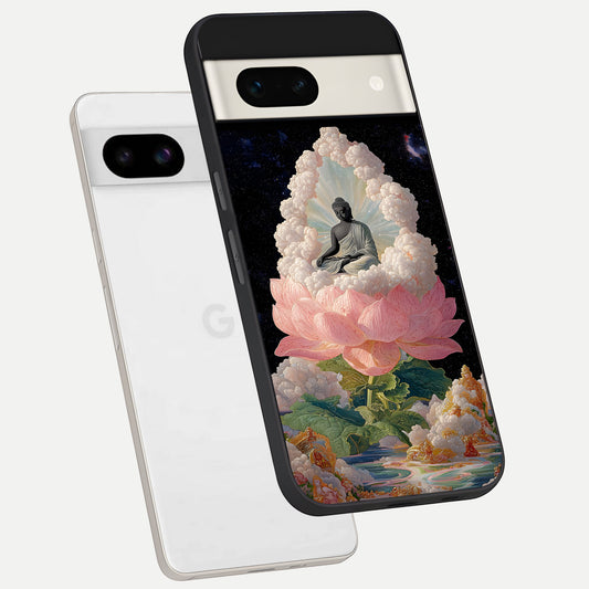  Lotus Divine Peace phone case For Google Pixel 7A showing premium glass back cover with detailed artwork