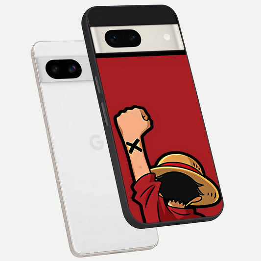  Luffy X Spirit phone case For Google Pixel 7A showing premium glass back cover with detailed artwork