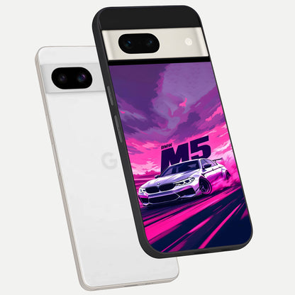  MS Neon Car phone case For Google Pixel 7A showing premium glass back cover with detailed artwork
