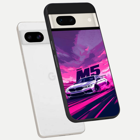  MS Neon Car phone case For Google Pixel 7A showing premium glass back cover with detailed artwork