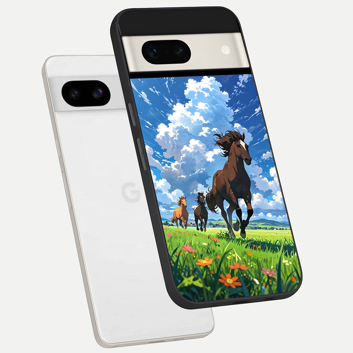  Majestic Horses Galloping phone case For Google Pixel 7A showing premium glass back cover with detailed artwork