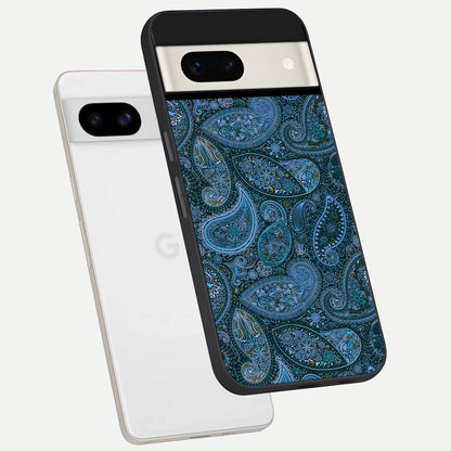  Midnight Paisley Glow phone case For Google Pixel 7A showing premium glass back cover with detailed artwork