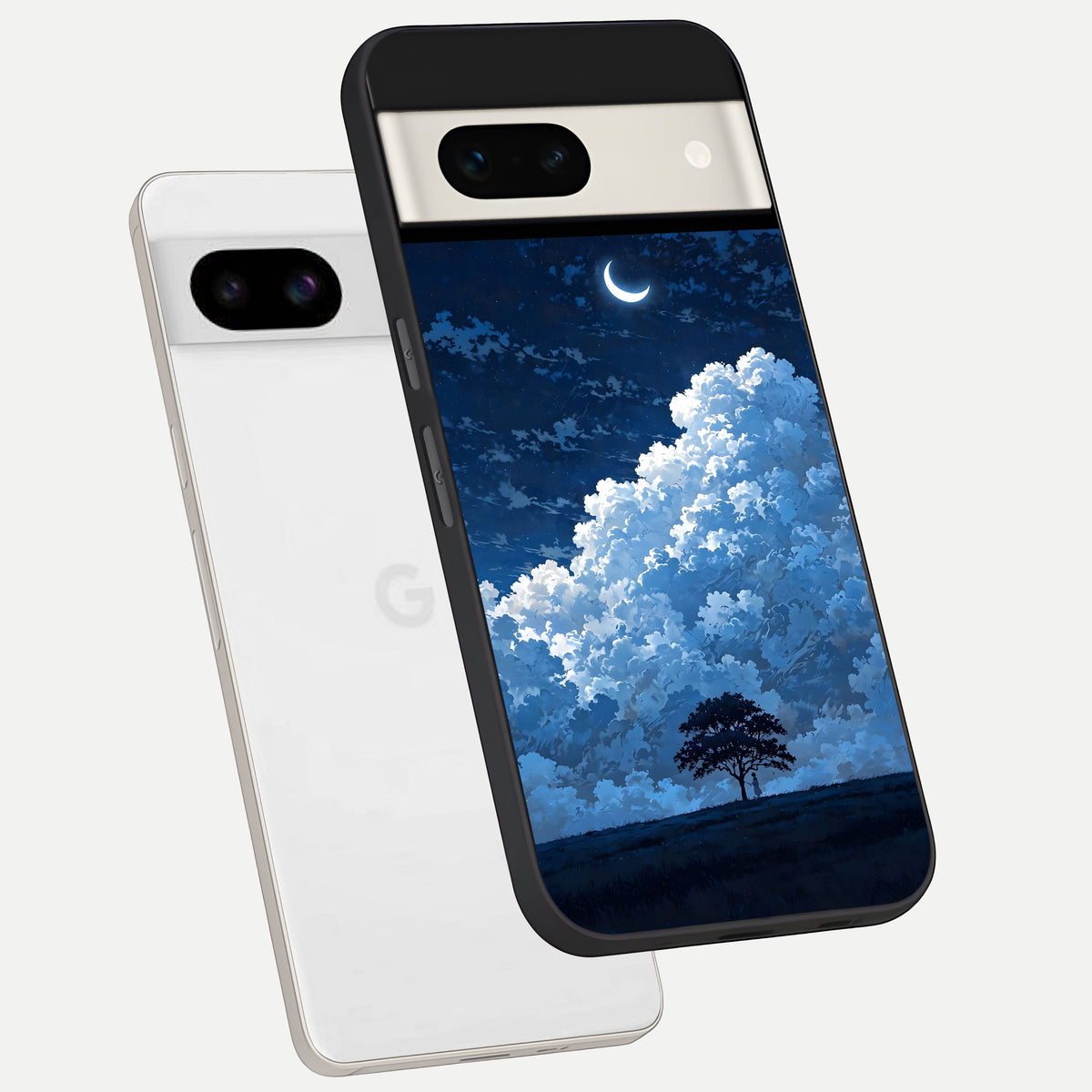  Midnight Sky Serenity phone case For Google Pixel 7A showing premium glass back cover with detailed artwork