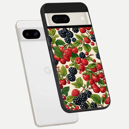 Mixed Berry Collage phone case For Google Pixel 7A showing premium glass back cover with detailed artwork