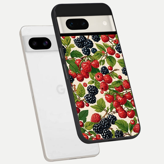  Mixed Berry Collage phone case For Google Pixel 7A showing premium glass back cover with detailed artwork