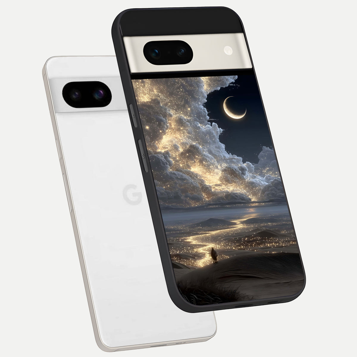  Moonlight Spark Path phone case For Google Pixel 7A showing premium glass back cover with detailed artwork