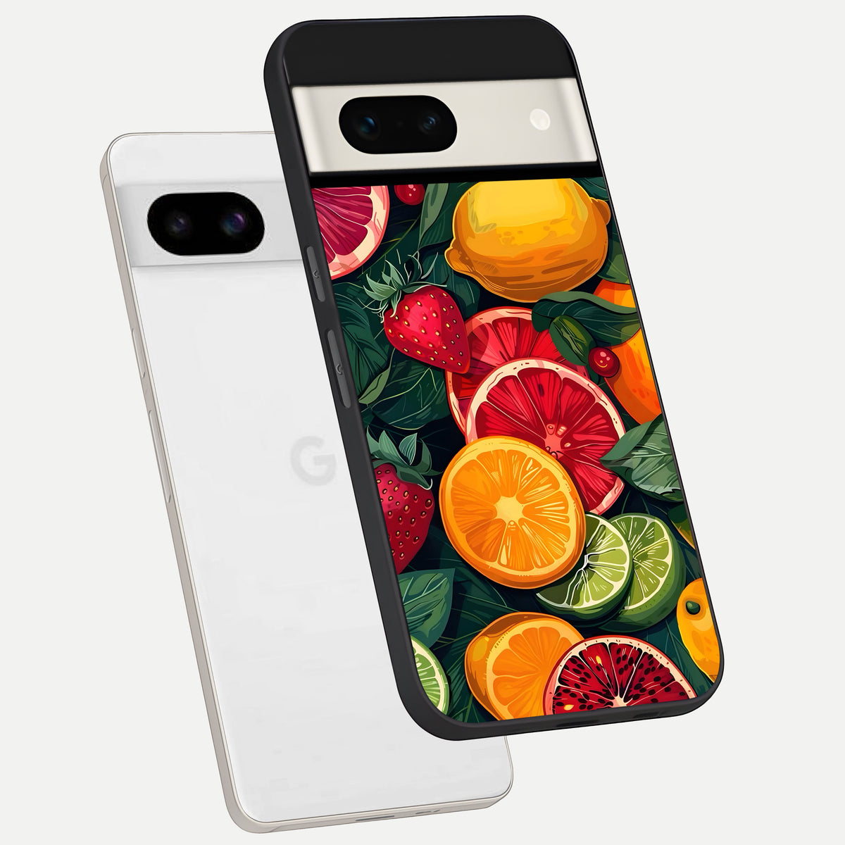  Multiple Fruits phone case For Google Pixel 7A showing premium glass back cover with detailed artwork