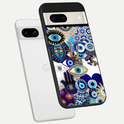  Mystic Charm Eye phone case For Google Pixel 7A showing premium glass back cover with detailed artwork