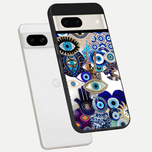  Mystic Charm Eye phone case For Google Pixel 7A showing premium glass back cover with detailed artwork