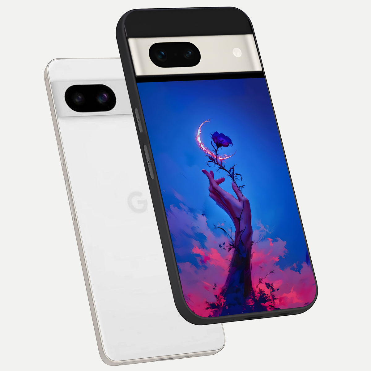 Mystic Hand phone case For Google Pixel 7A showing premium glass back cover with detailed artwork