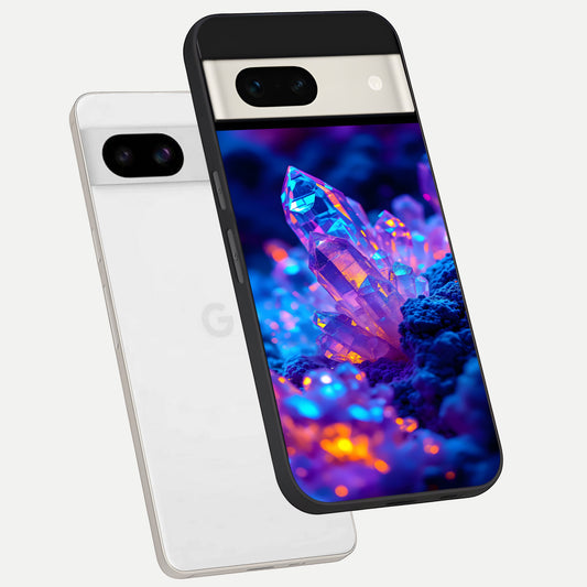  Neon Aura Shards phone case For Google Pixel 7A showing premium glass back cover with detailed artwork
