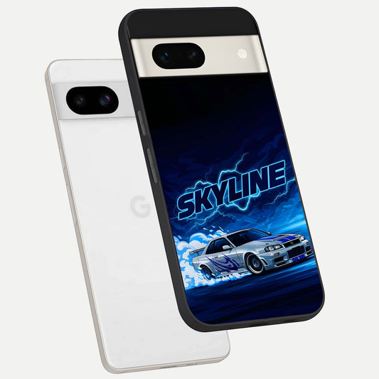 Neon Drift Beast phone case For Google Pixel 7A showing premium glass back cover with detailed artwork