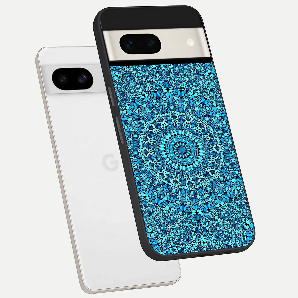  Ocean Bloom Mandala phone case For Google Pixel 7A showing premium glass back cover with detailed artwork