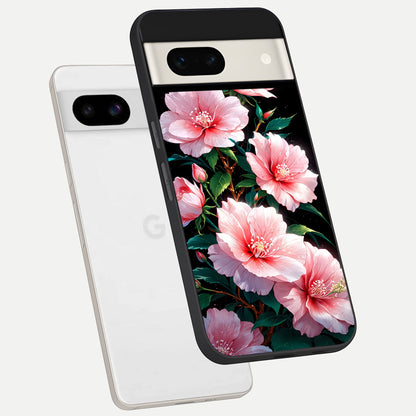  Peach Flower phone case For Google Pixel 7A showing premium glass back cover with detailed artwork